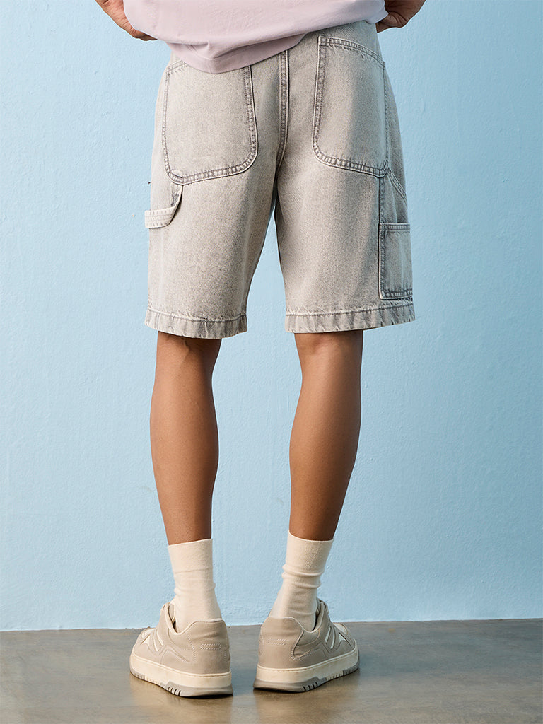 Nuon Grey Relaxed-Fit Mid-Rise Denim Carpenter Shorts