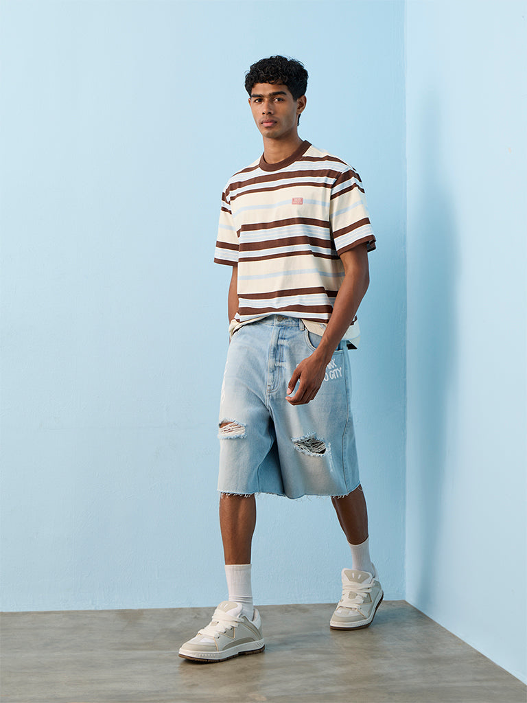 Nuon Light Blue Distressed Baggy-Fit Denim Jorts