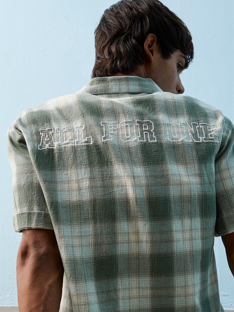 Nuon Green Checkered Relaxed-Fit Cotton Shirt