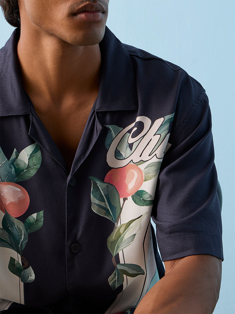 Nuon Navy Printed Relaxed-Fit Shirt