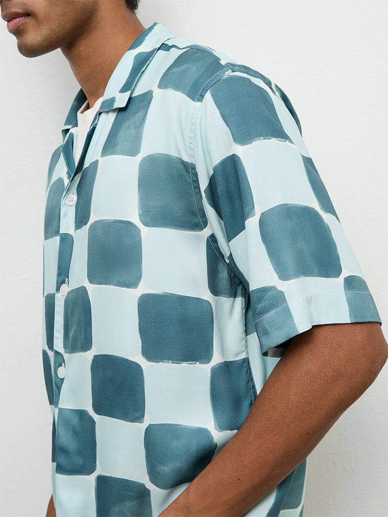 Nuon Teal Checkered Relaxed-Fit Shirt