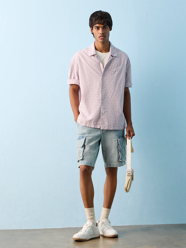 Nuon Lilac Checkered Boxy-Fit Cotton Shirt