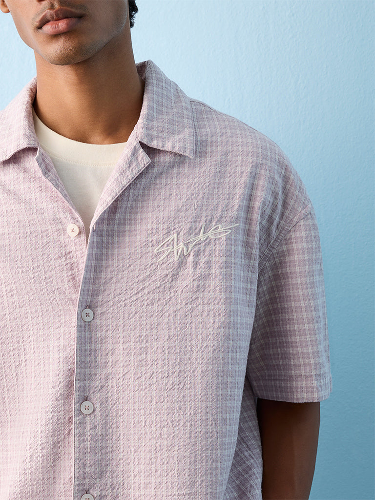 Nuon Lilac Checkered Boxy-Fit Cotton Shirt