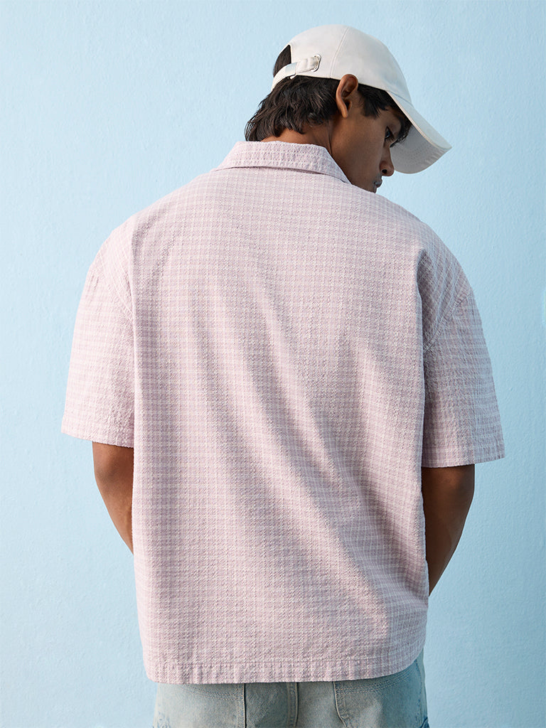 Nuon Lilac Checkered Boxy-Fit Cotton Shirt