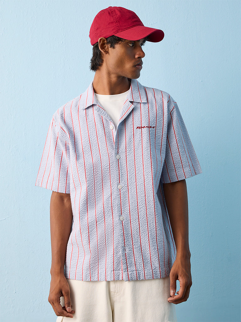 Nuon Light Blue Striped Relaxed-Fit Cotton Shirt