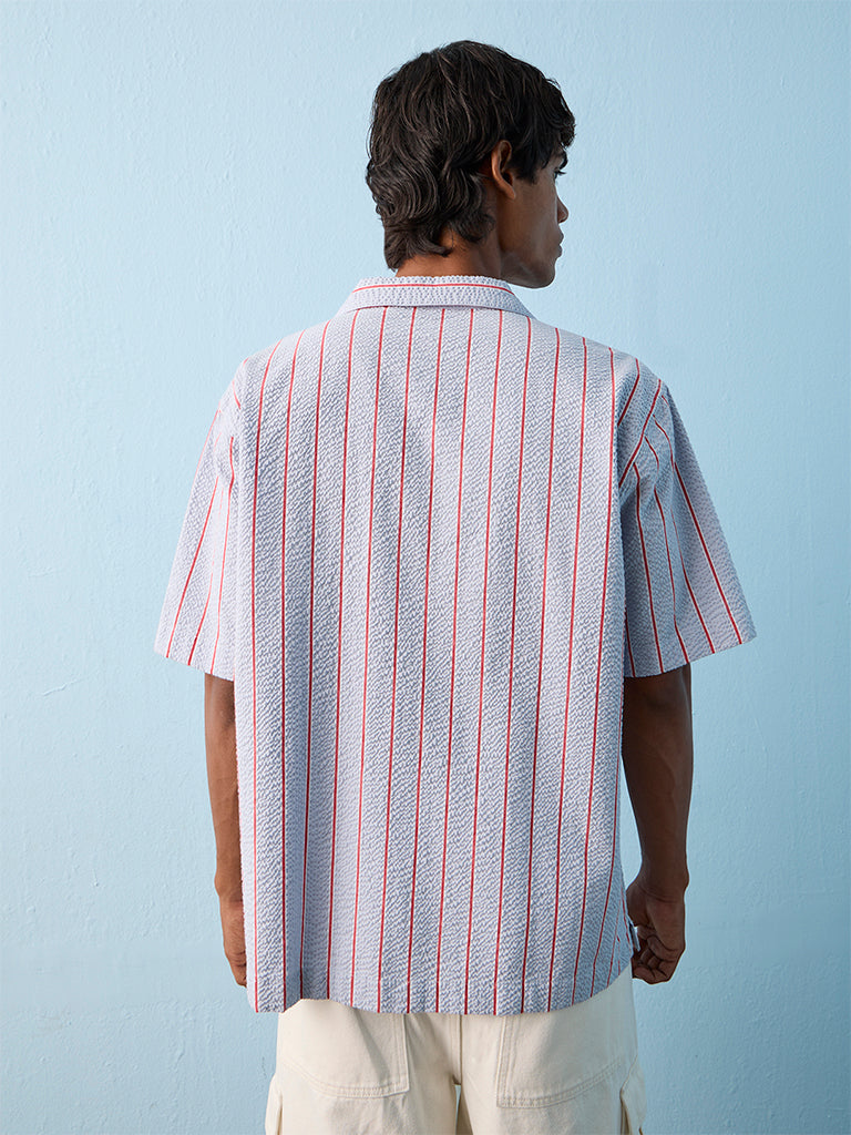 Nuon Light Blue Striped Relaxed-Fit Cotton Shirt