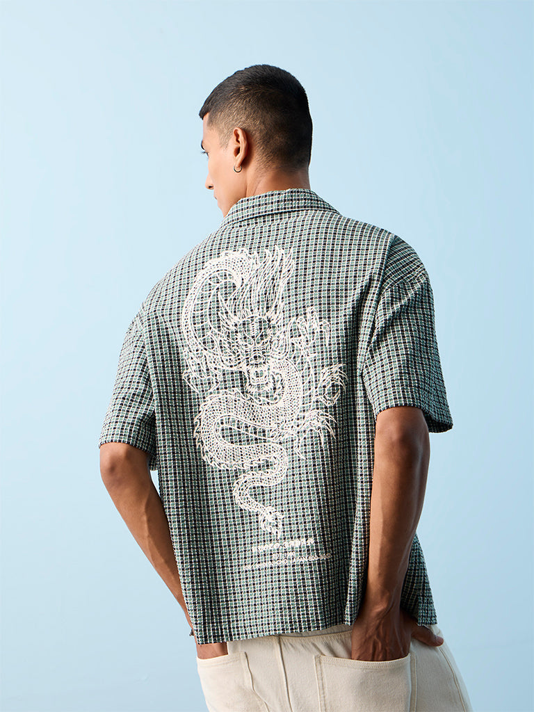 Nuon Green Checkered Relaxed-Fit Cotton Shirt