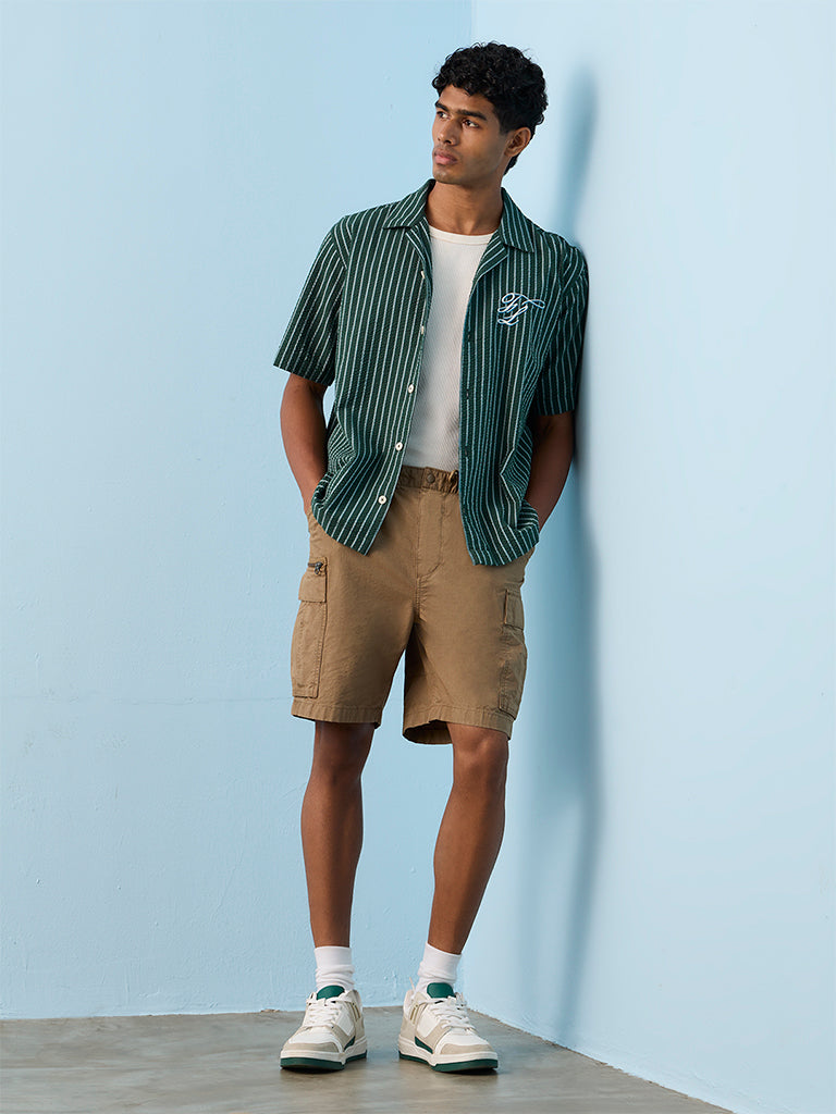Nuon Green Striped Relaxed-Fit Cotton Shirt