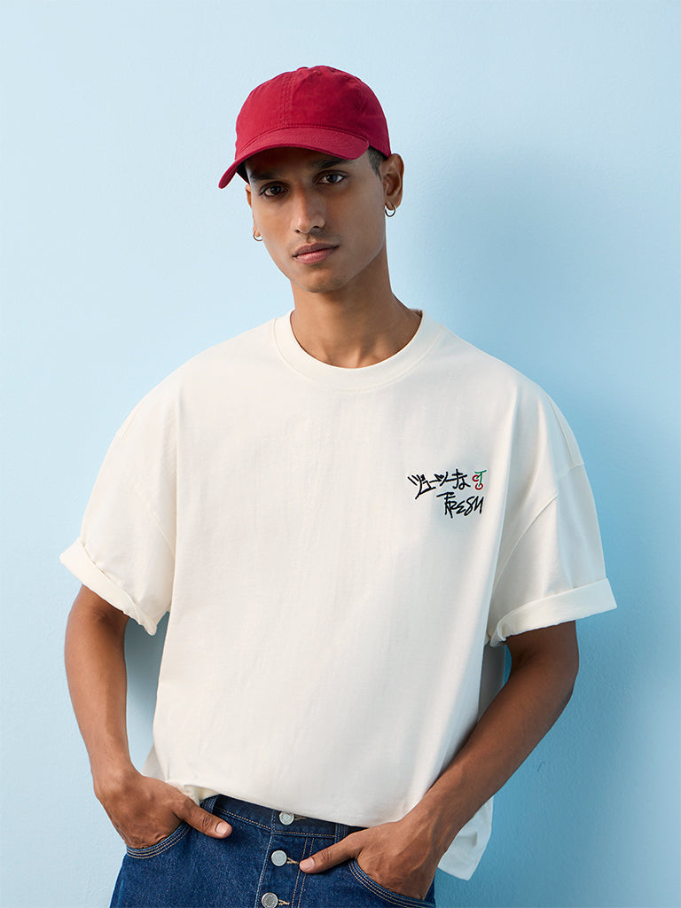 Nuon Off-White Printed Relaxed-Fit Cotton T-Shirt