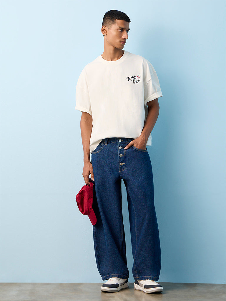 Nuon Off-White Printed Relaxed-Fit Cotton T-Shirt
