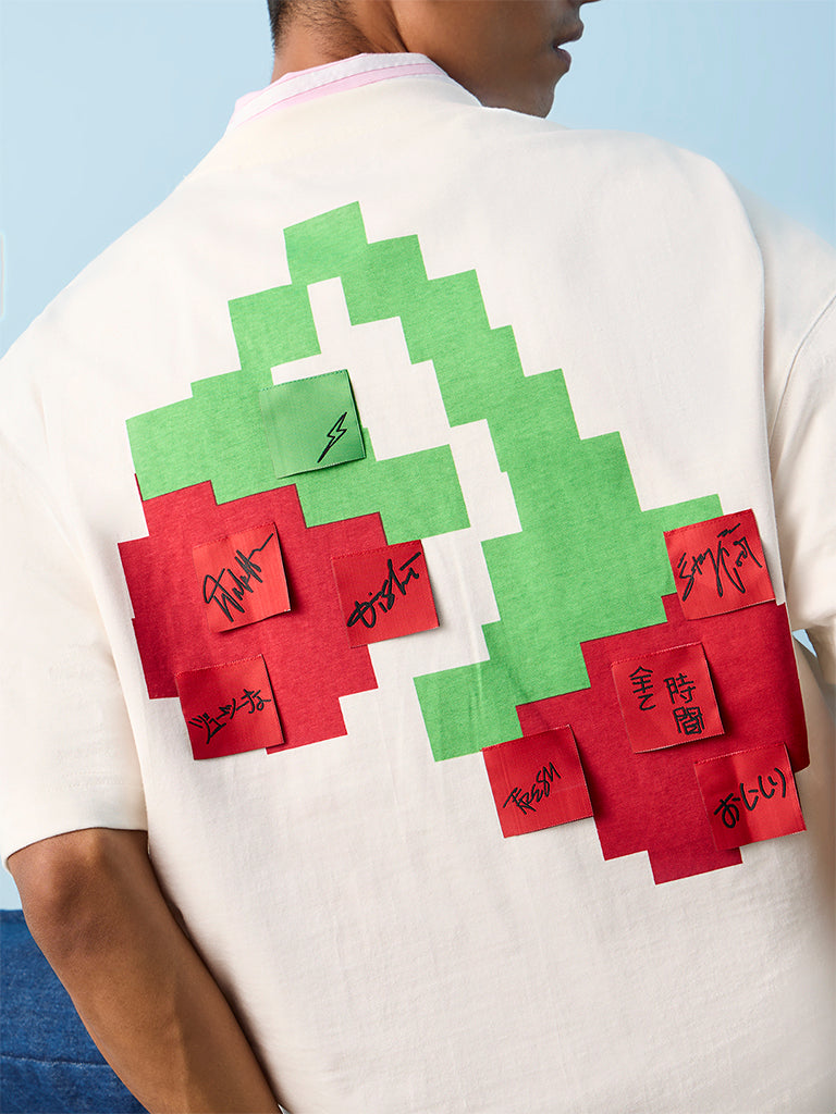 Nuon Off-White Printed Relaxed-Fit Cotton T-Shirt