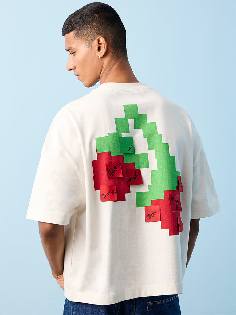 Nuon Off-White Printed Relaxed-Fit Cotton T-Shirt