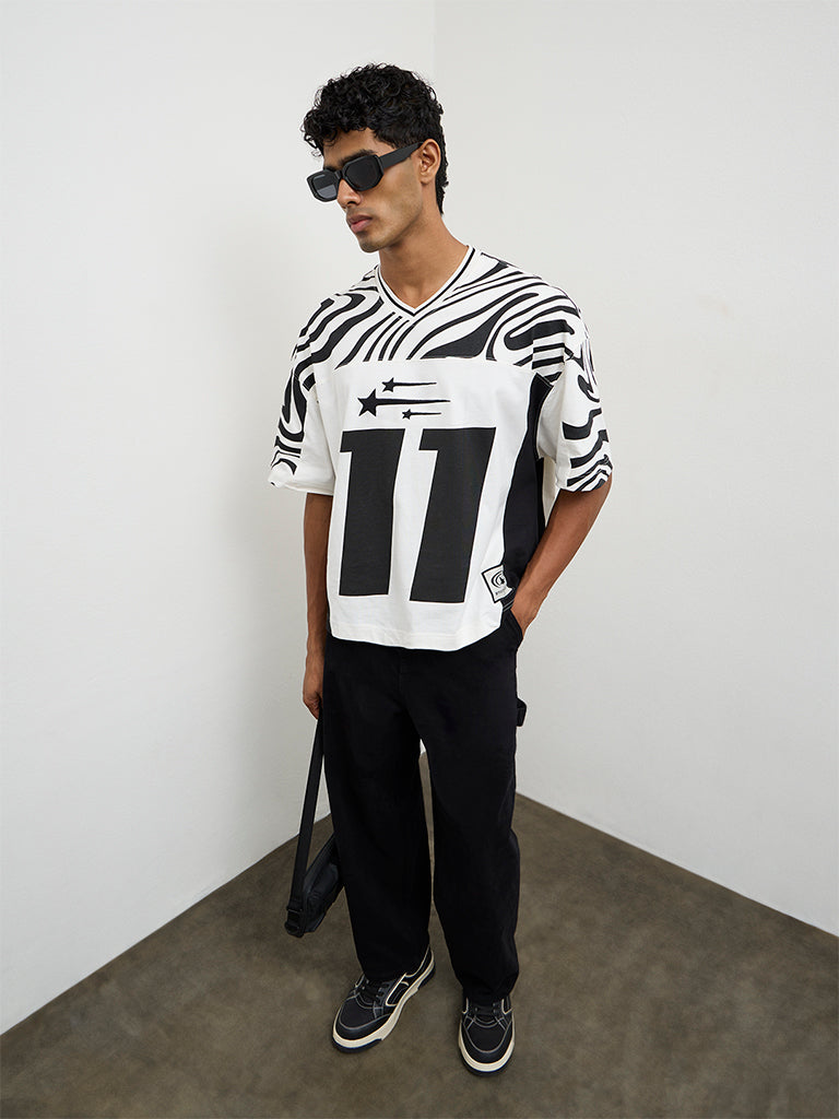 Nuon Off-White Numerical Printed Oversized Cotton T-Shirt