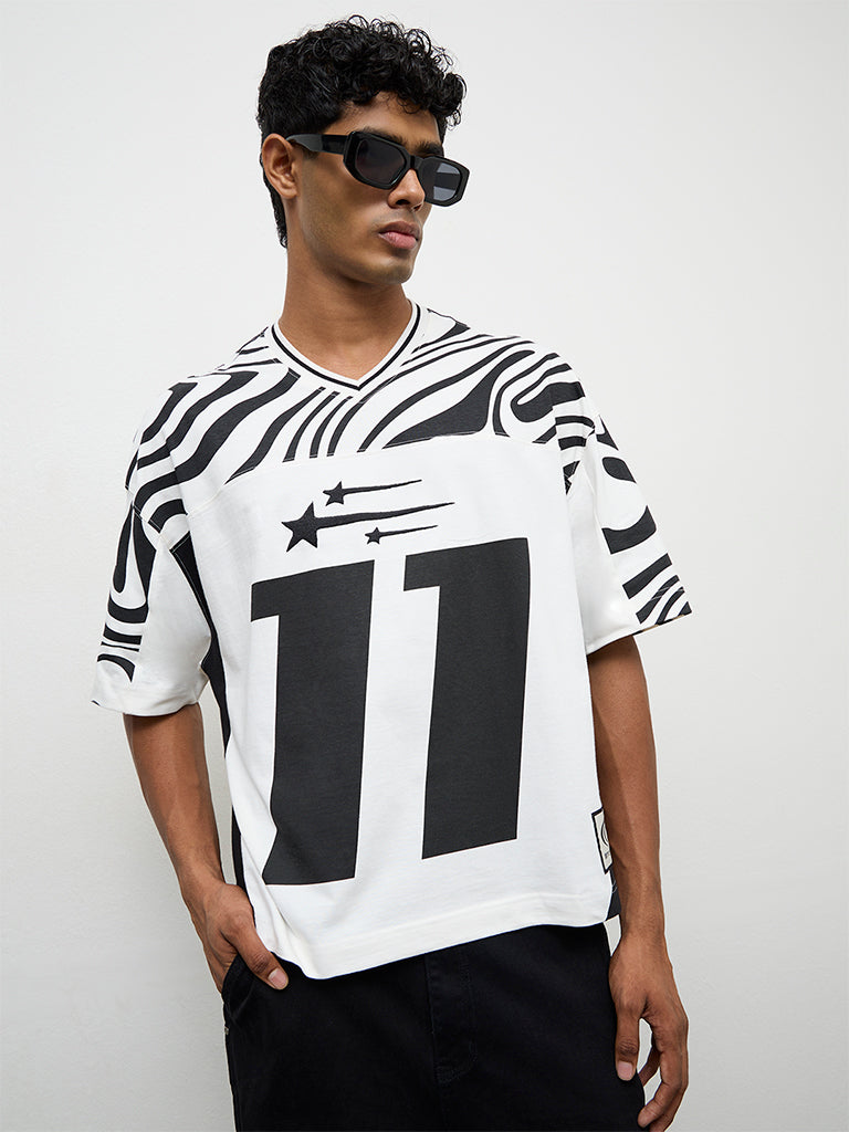 Nuon Off-White Numerical Printed Oversized Cotton T-Shirt