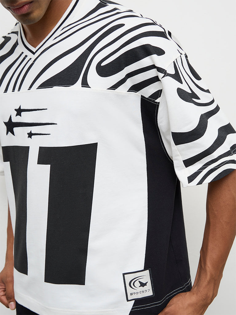 Nuon Off-White Numerical Printed Oversized Cotton T-Shirt