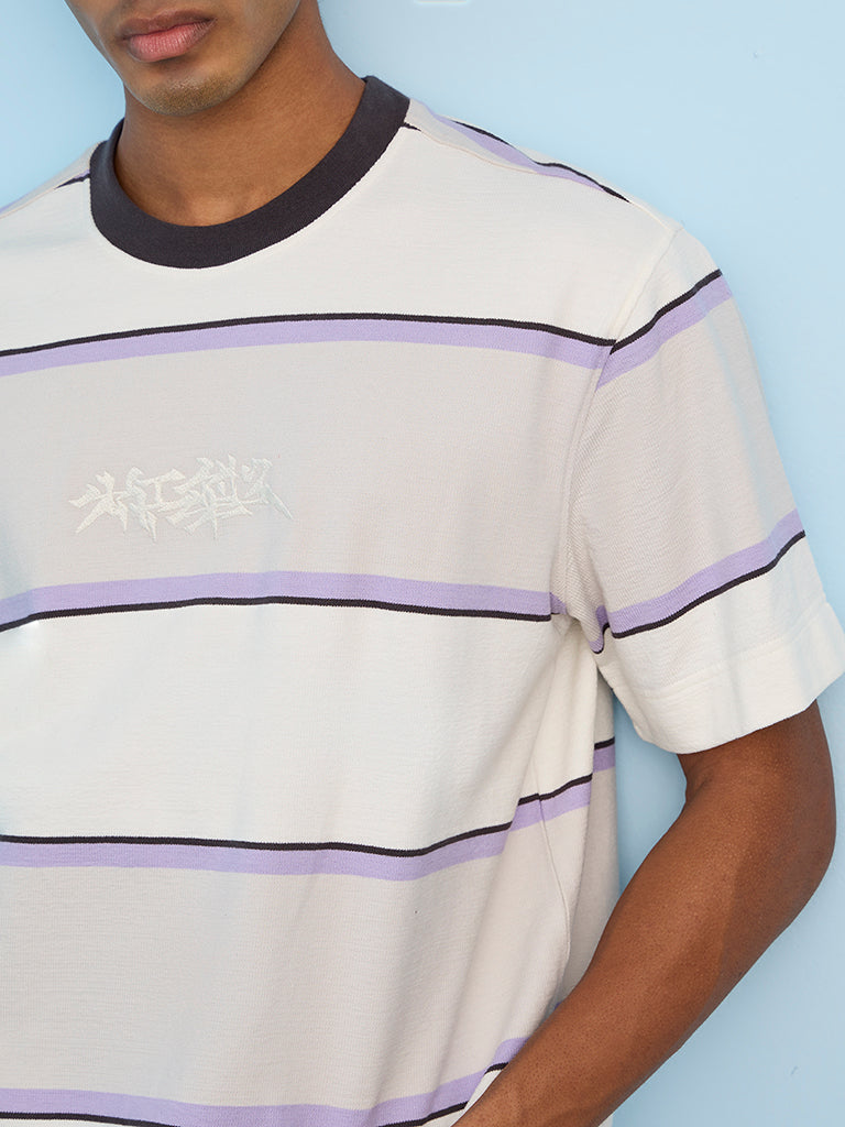 Nuon Off-White Striped Relaxed-Fit Cotton T-Shirt