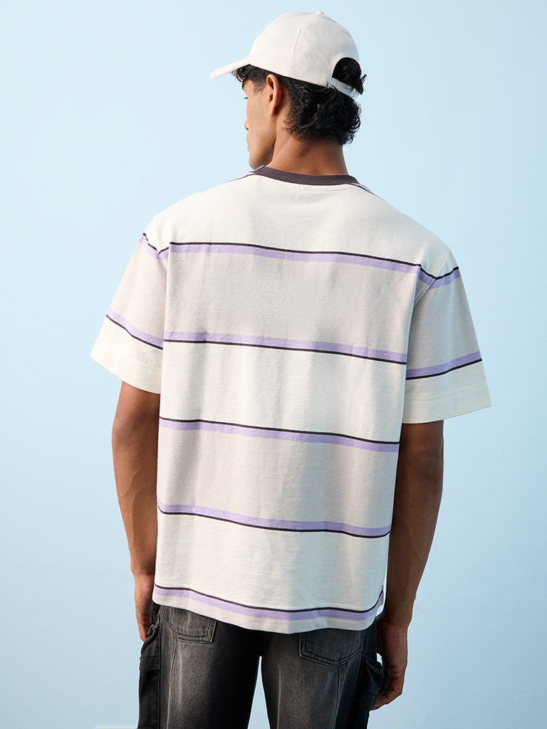 Nuon Off-White Striped Relaxed-Fit Cotton T-Shirt