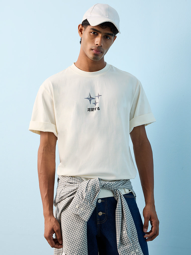 Nuon Off-White Graphic Printed Relaxed-Fit Cotton T-Shirt
