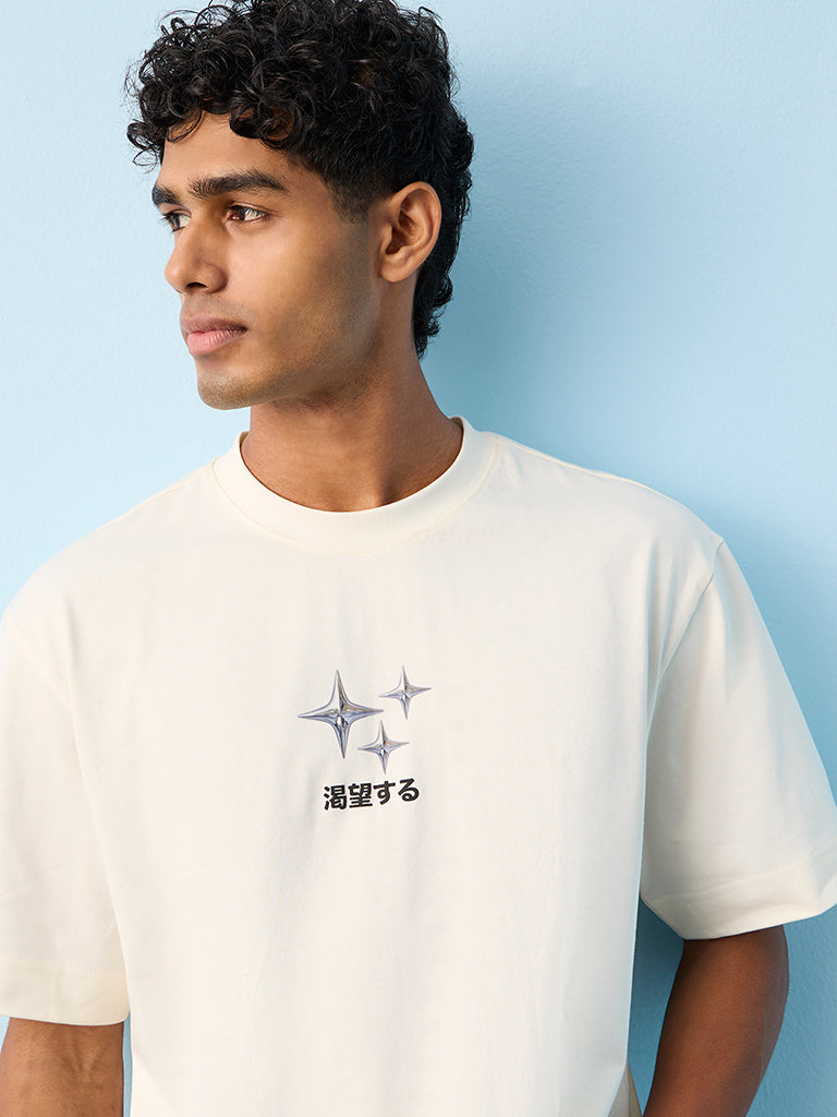 Nuon Off-White Graphic Printed Relaxed-Fit Cotton T-Shirt