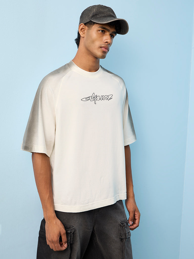 Nuon Off-White Text-Printed Oversized-Fit Cotton T-Shirt