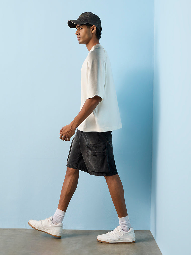 Nuon Off-White Text-Printed Oversized-Fit Cotton T-Shirt
