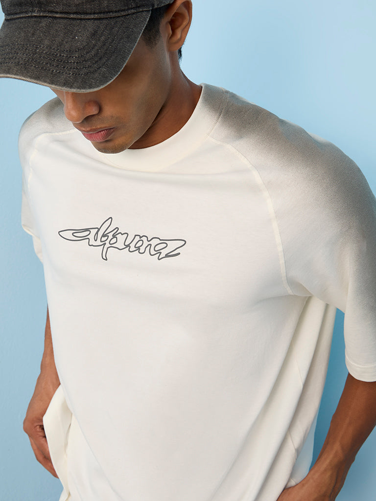 Nuon Off-White Text-Printed Oversized-Fit Cotton T-Shirt