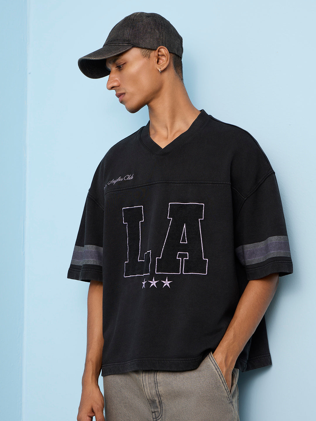 Nuon Black Text-Design Oversized-Fit Cotton T-Shirt