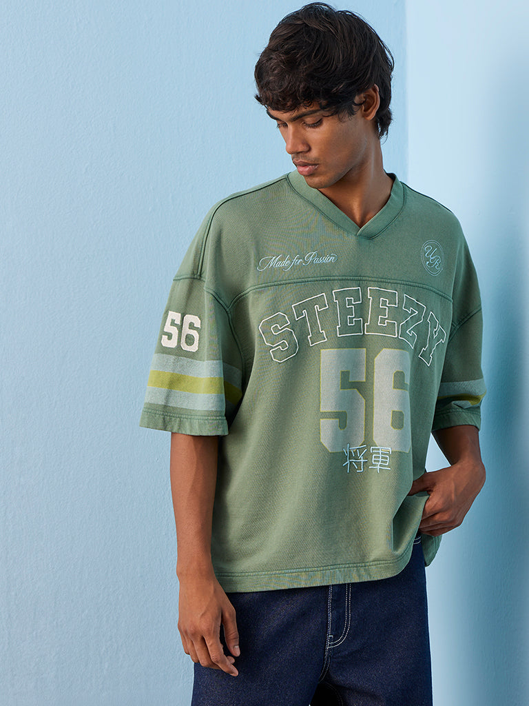 Nuon Green Printed Oversized Cotton T-Shirt