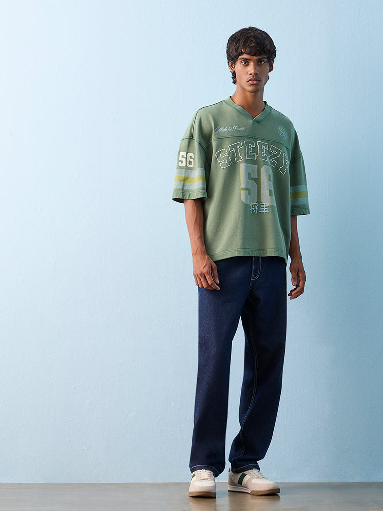 Nuon Green Printed Oversized Cotton T-Shirt