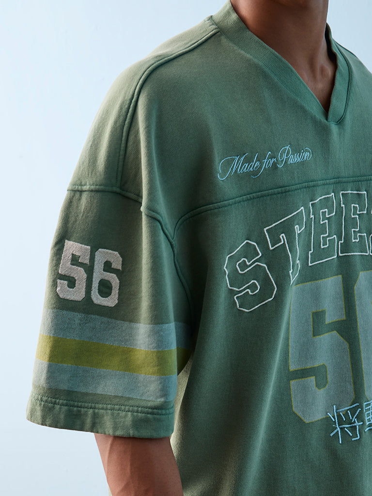 Nuon Green Printed Oversized Cotton T-Shirt