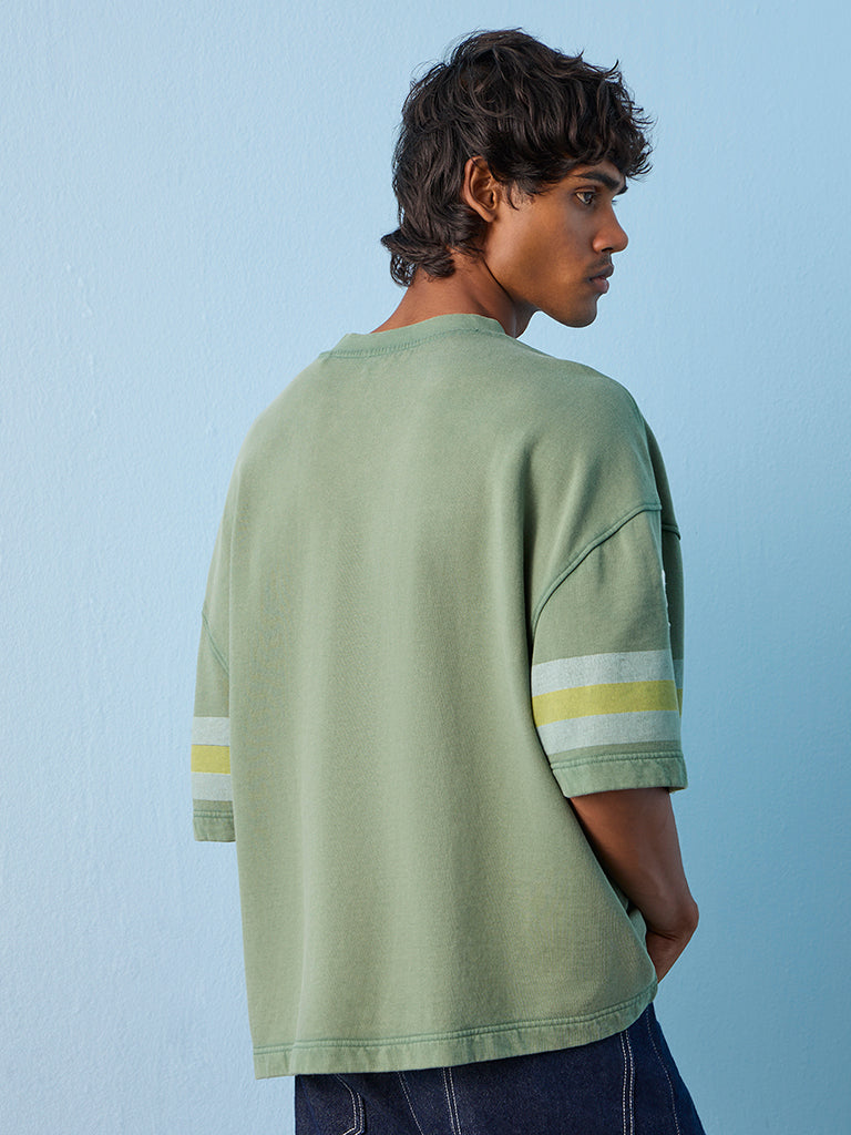 Nuon Green Printed Oversized Cotton T-Shirt