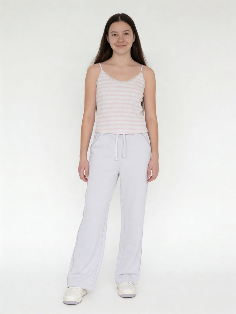 Girls Pink Striped Cotton-Blend Camisole Top