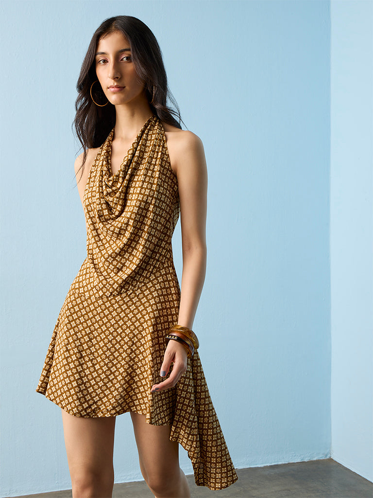 Bombay Paisley Brown Floral Printed A-Line Dress