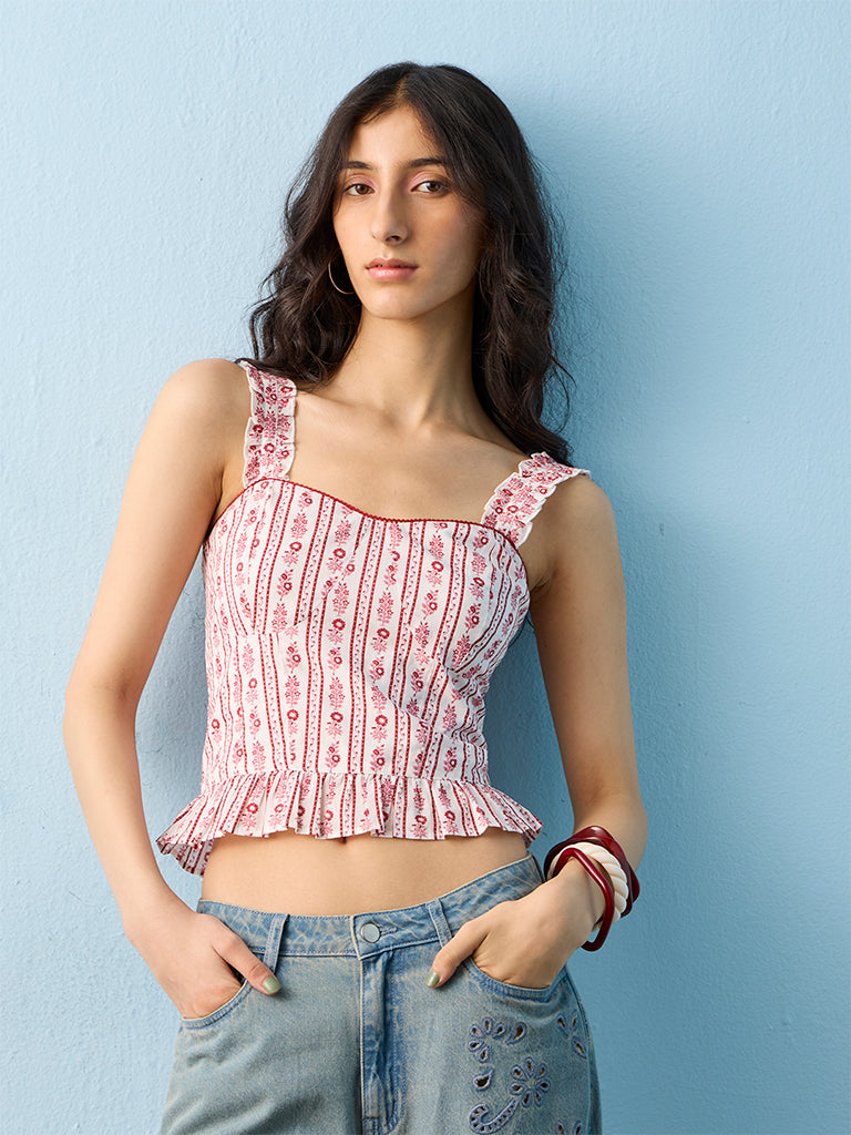Bombay Paisley Off-White Floral Printed Cotton Top