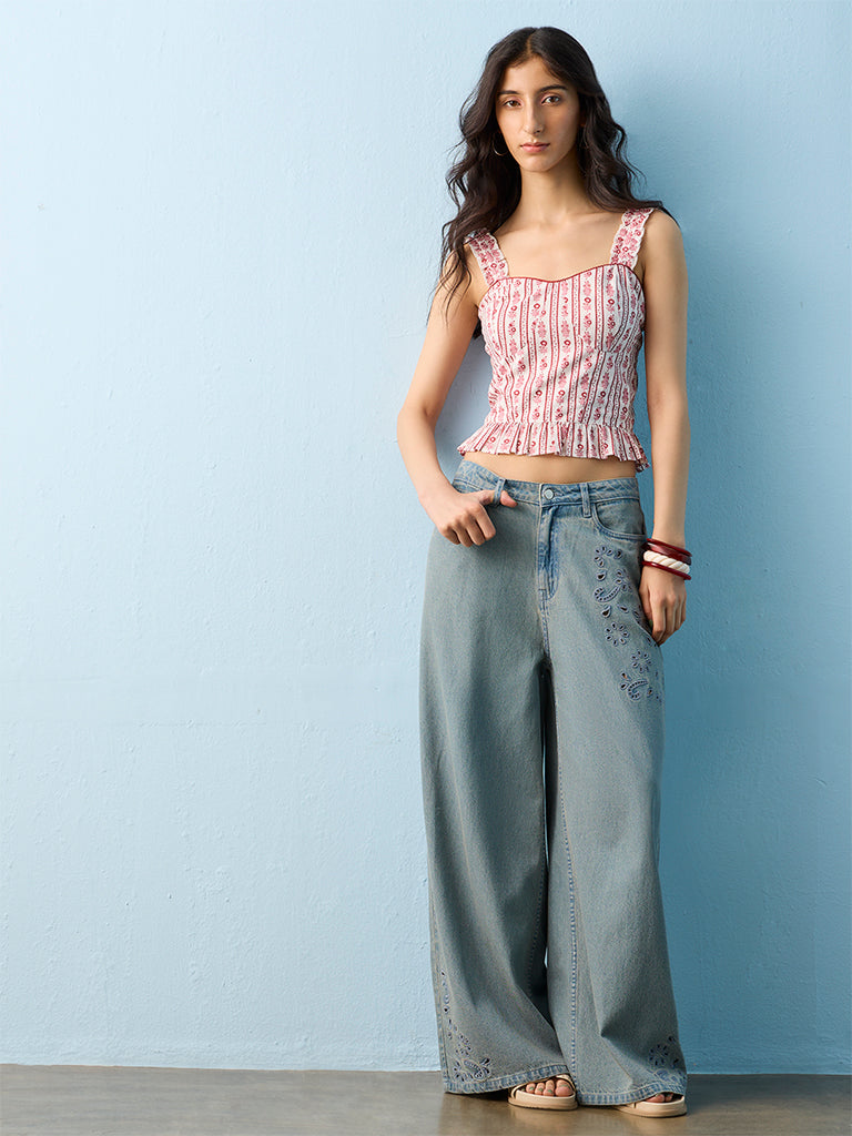 Bombay Paisley Off-White Floral Printed Cotton Top