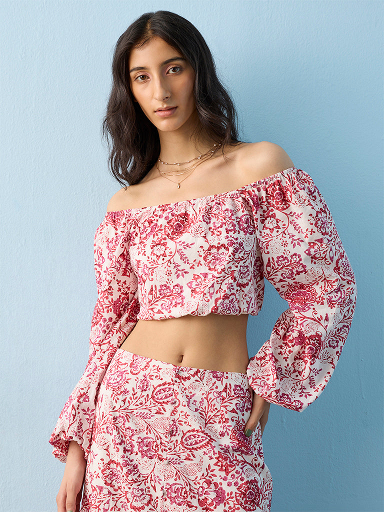 Bombay Paisley Off-White Floral Printed Cotton Top