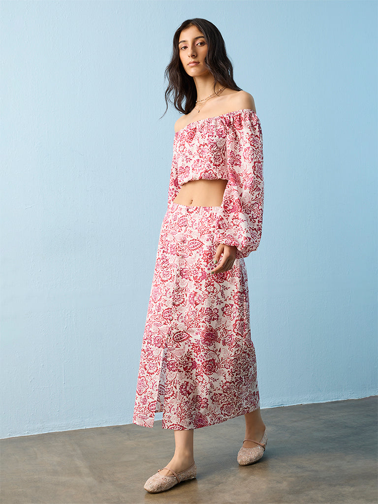 Bombay Paisley Off-White Floral Printed Cotton Top