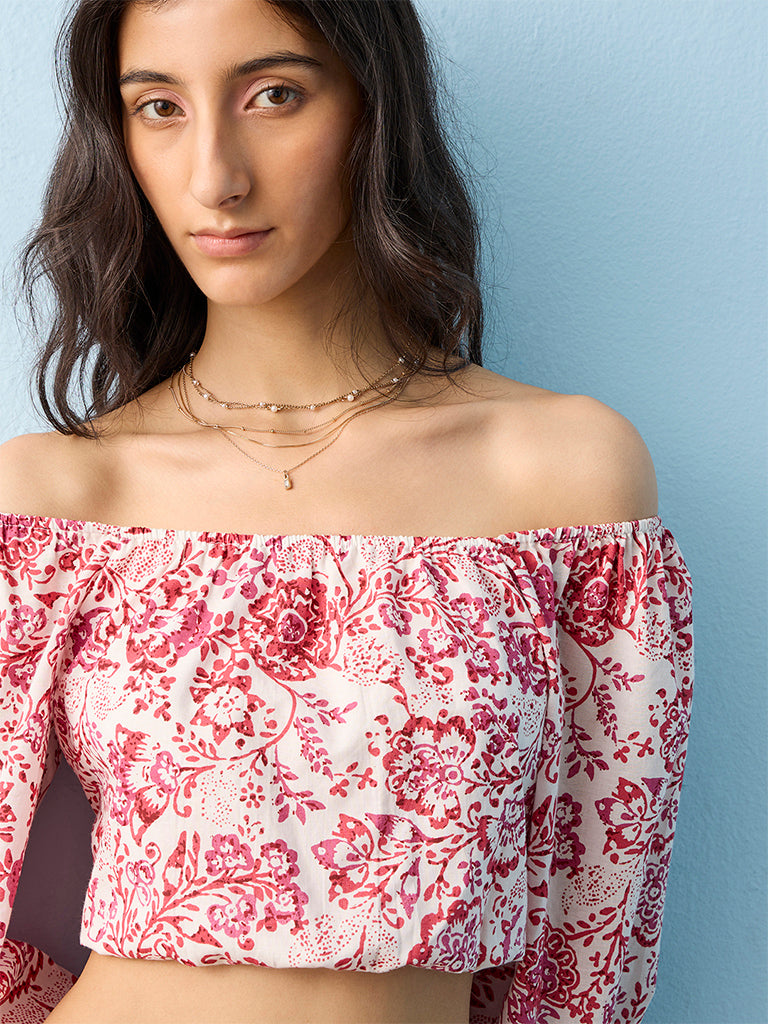 Bombay Paisley Off-White Floral Printed Cotton Top