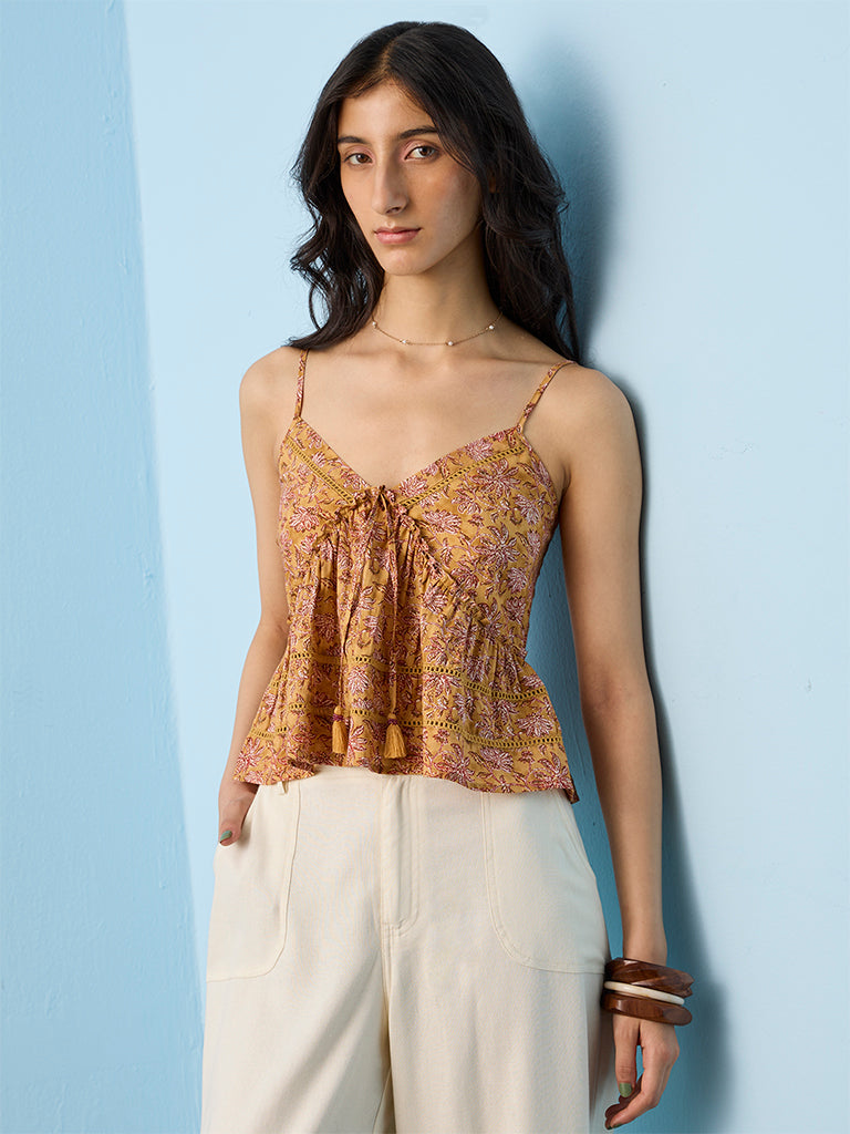 Bombay Paisley Yellow Floral Pattern Cotton Top