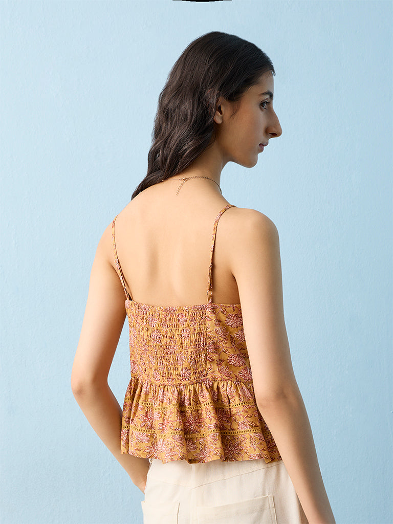 Bombay Paisley Yellow Floral Pattern Cotton Top