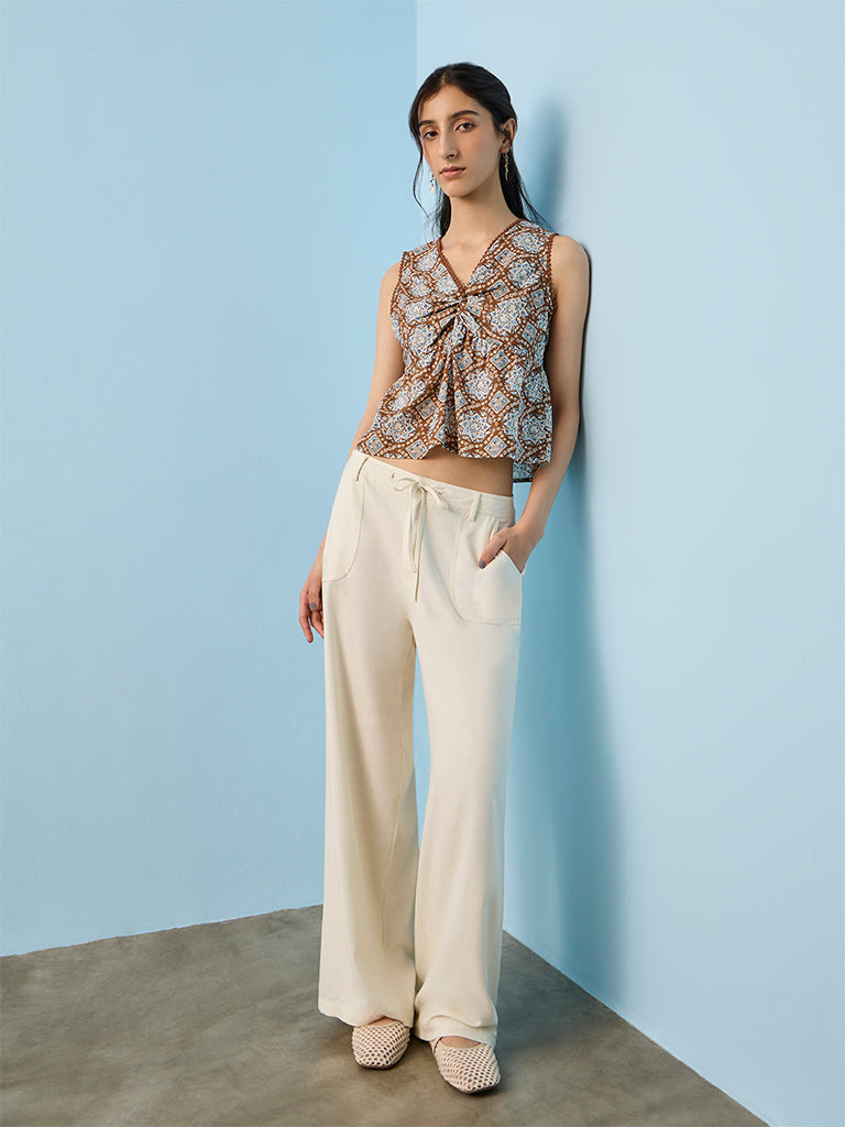 Bombay Paisley Brown Floral Printed Cotton Top