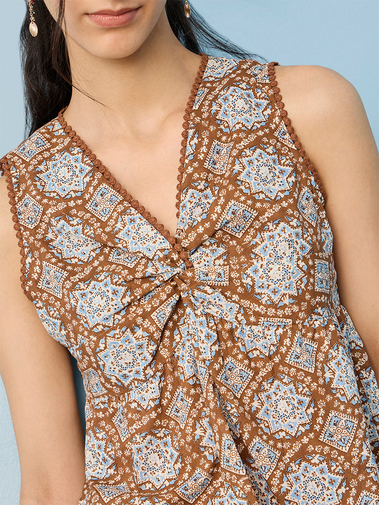 Bombay Paisley Brown Floral Printed Cotton Top