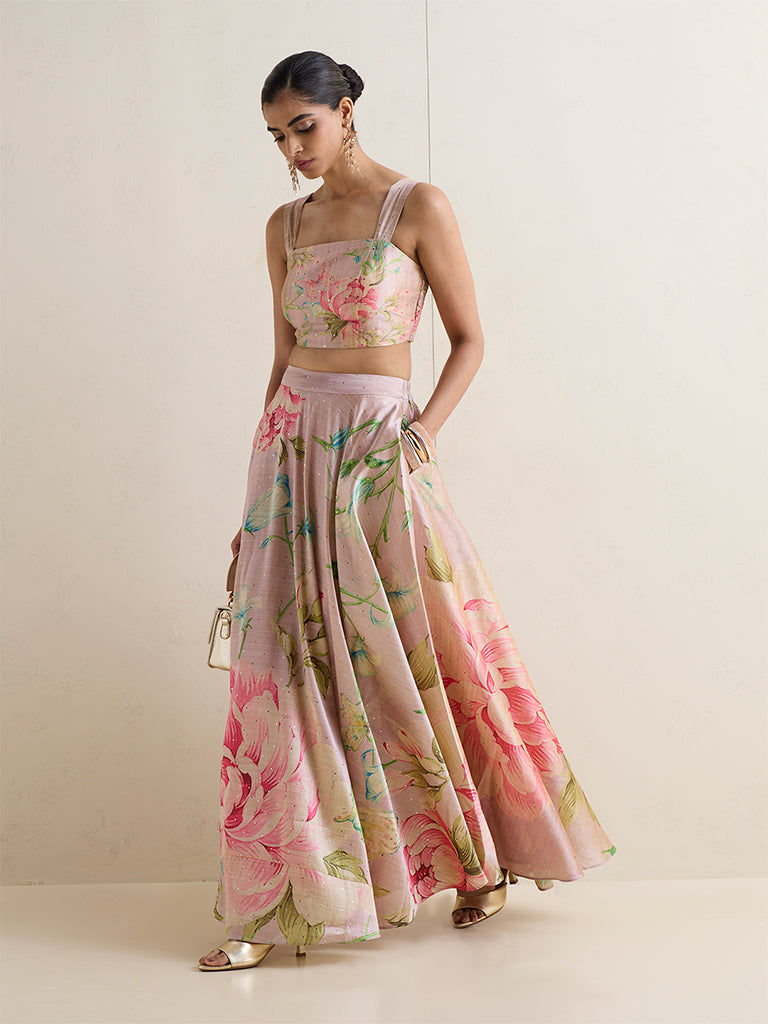 Vark Dusty Pink Foliage Printed Blouse