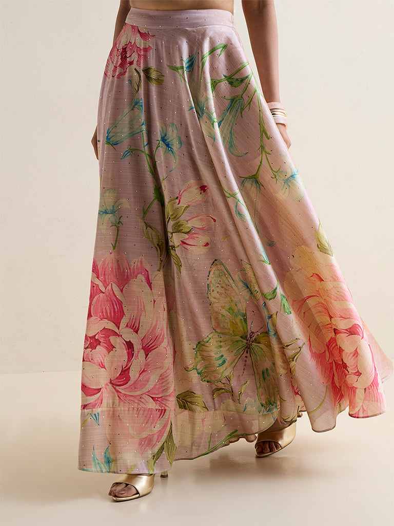 Vark Dusty Pink Foliage Printed Maxi Skirt