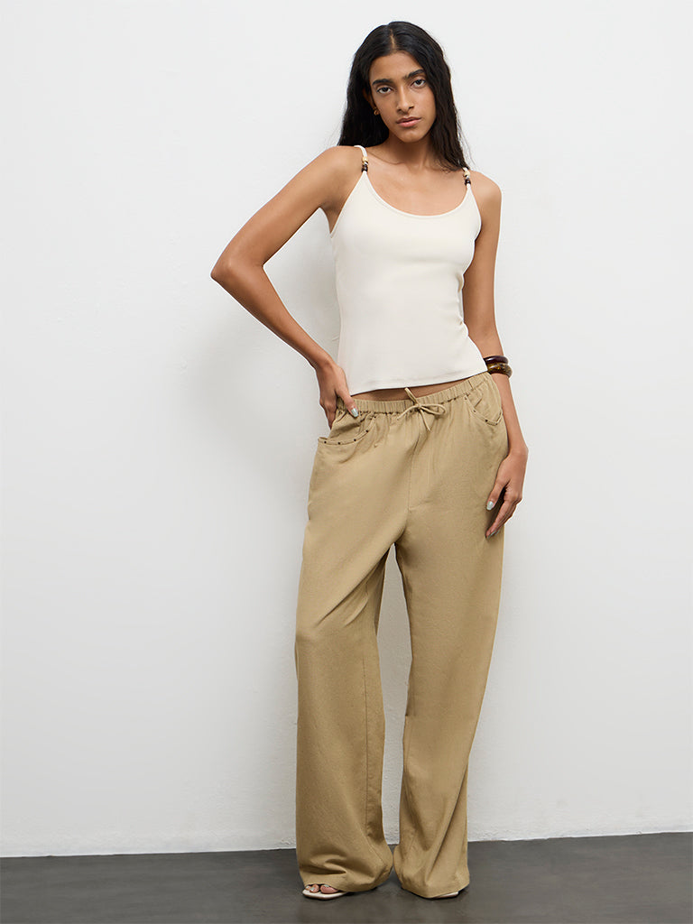 Nuon Cream Ribbed Top