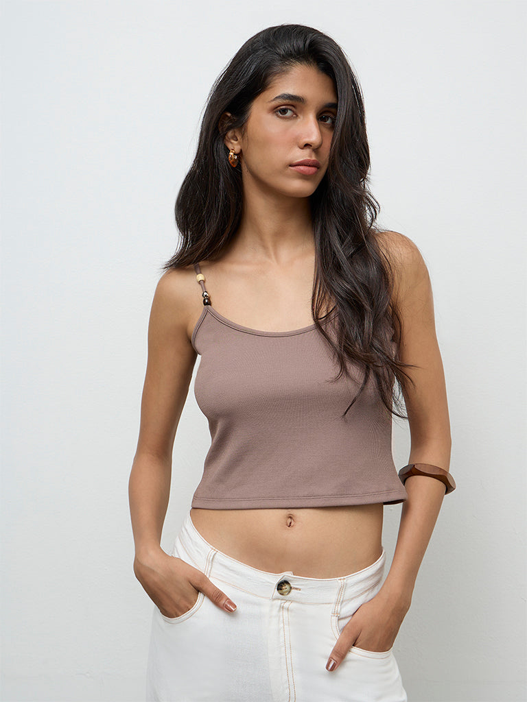 Nuon Taupe Bead-Detailed Top