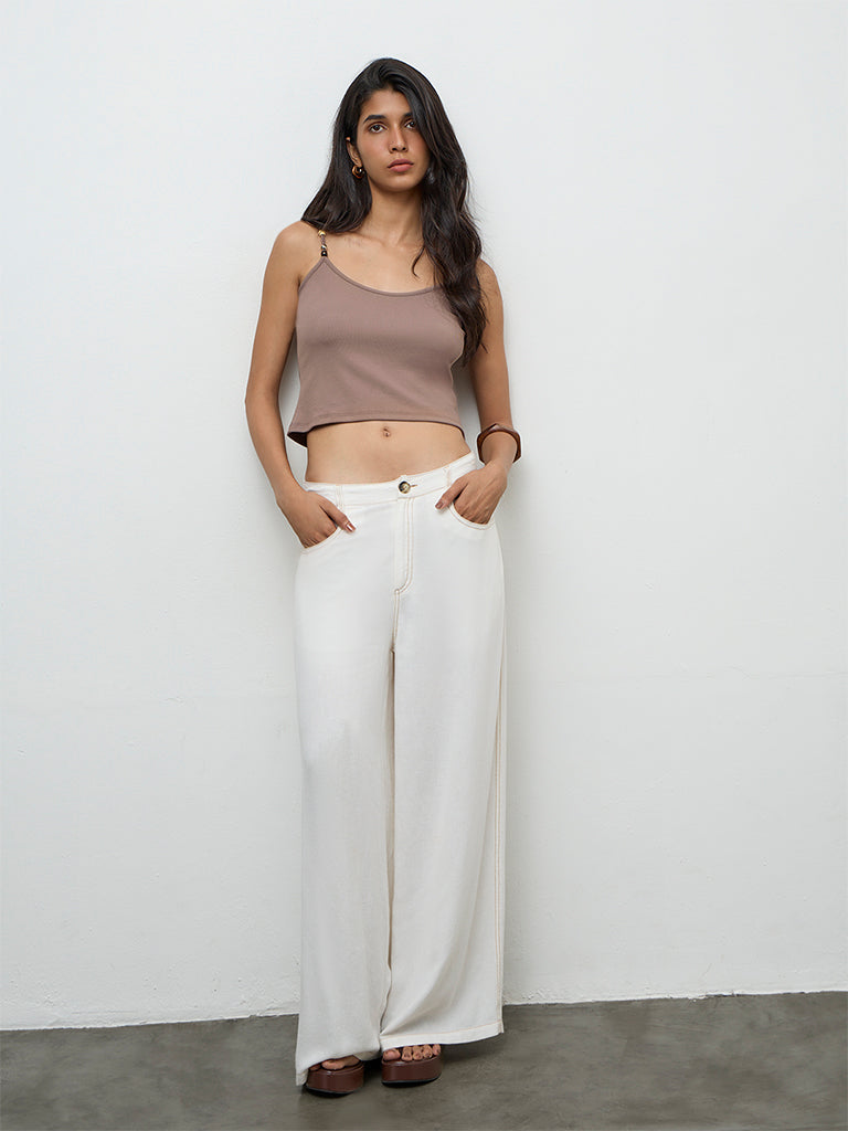 Nuon Taupe Bead-Detailed Top
