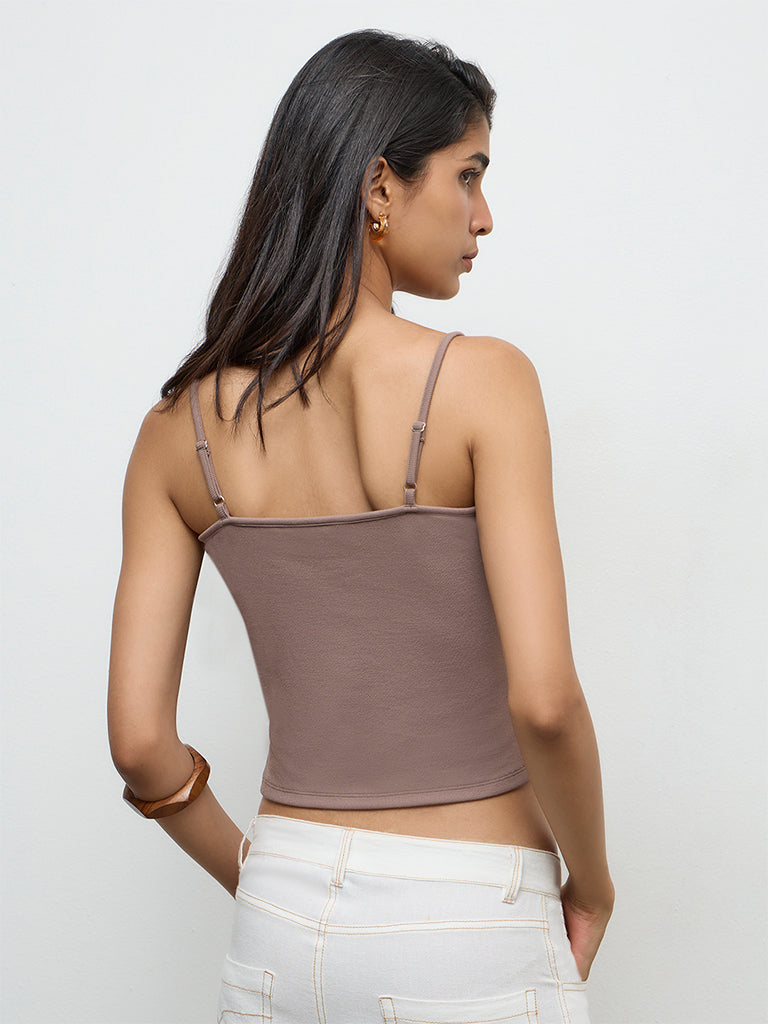 Nuon Taupe Bead-Detailed Top