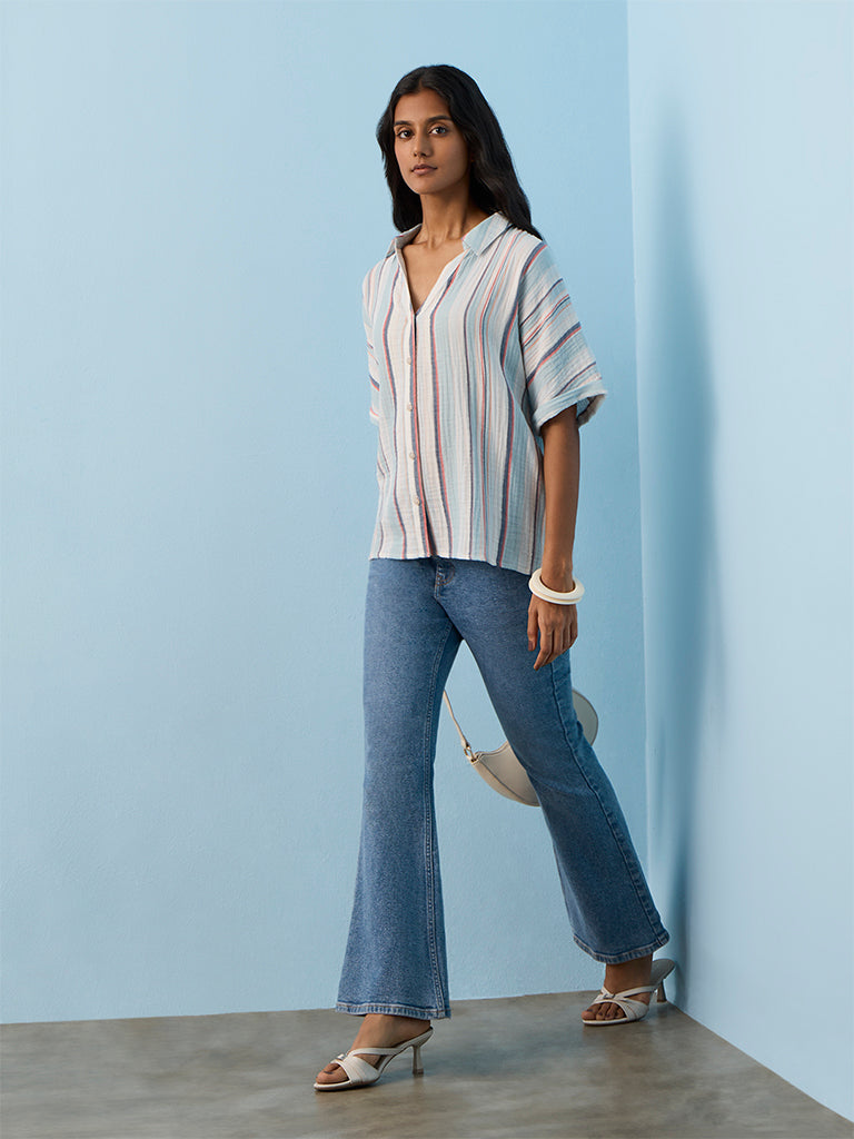 LOV Blue Striped Cotton Shirt