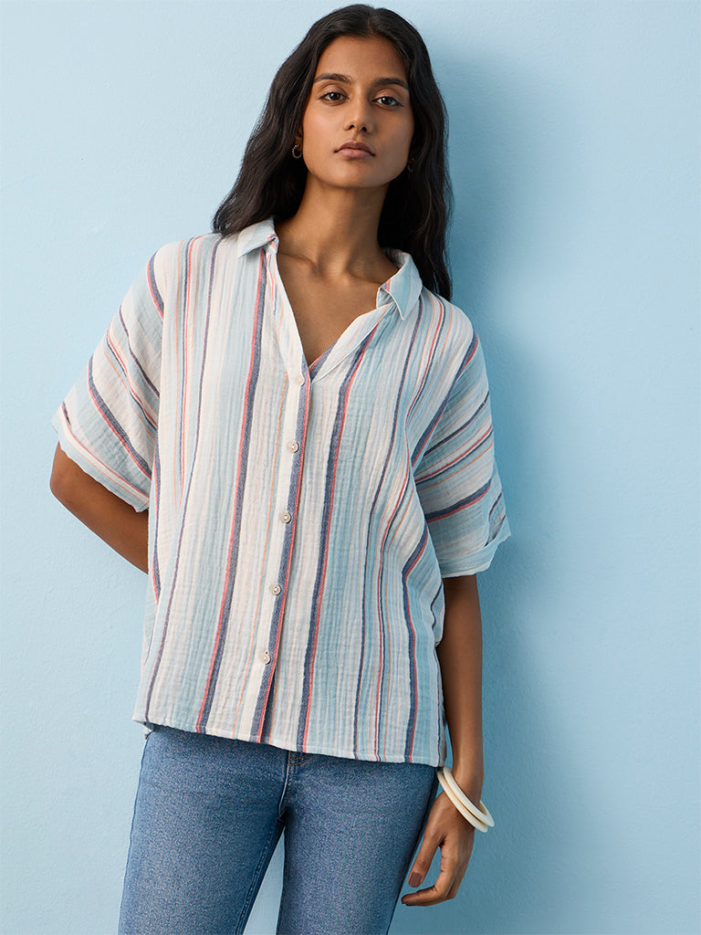 LOV Blue Striped Cotton Shirt